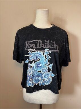 Von Dutch Dragon Rhinestone Crop Tee